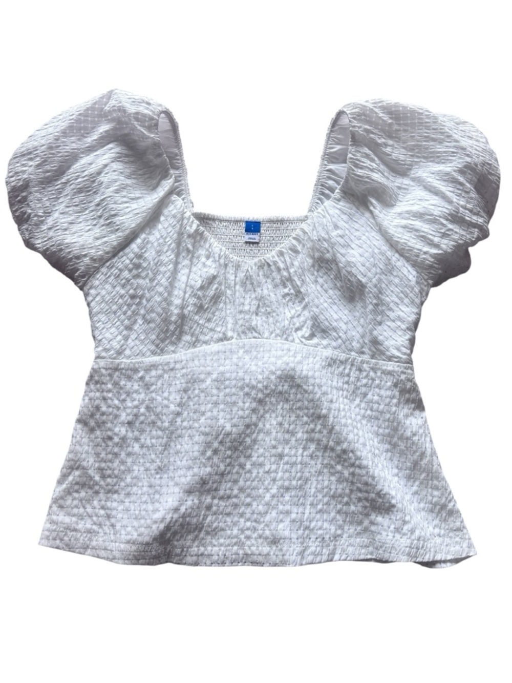White Puff Sleeve Crop Top Textured Smocked Cottagecore Blouse